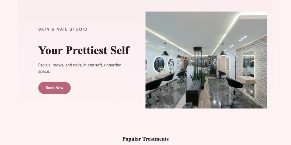 Aesthetic 02 — Lumière lash and brow studio homepage layout