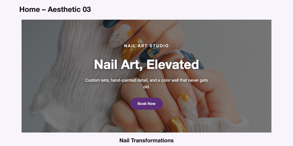 Aesthetic 03 — Clinical Chic lash and brow studio homepage layout