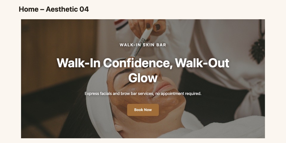 Aesthetic 04 — Velvet lash and brow studio homepage layout