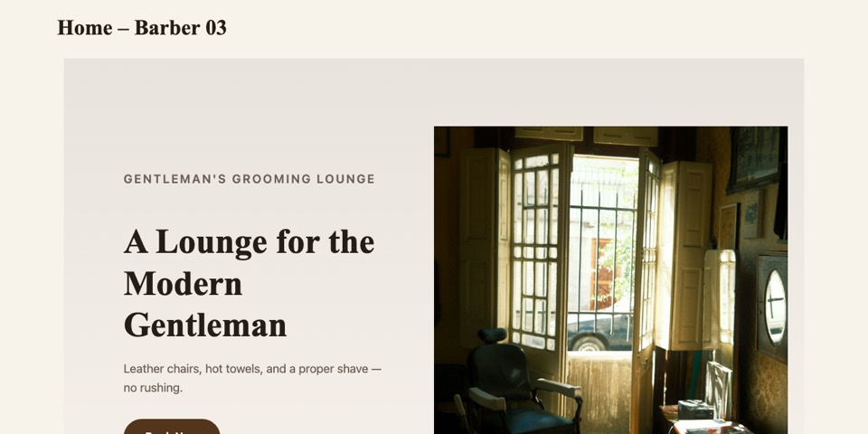 Barber 03 — Vintage Red barbershop homepage layout
