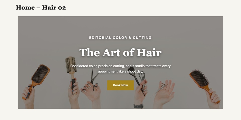 Hair 02 — Studio Bold hair salon homepage layout
