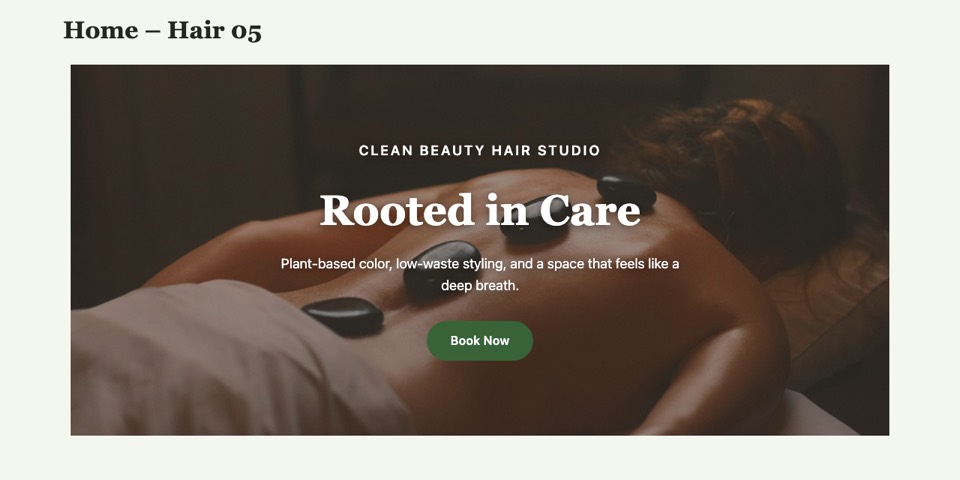 Hair 05 — Rosewood hair salon homepage layout